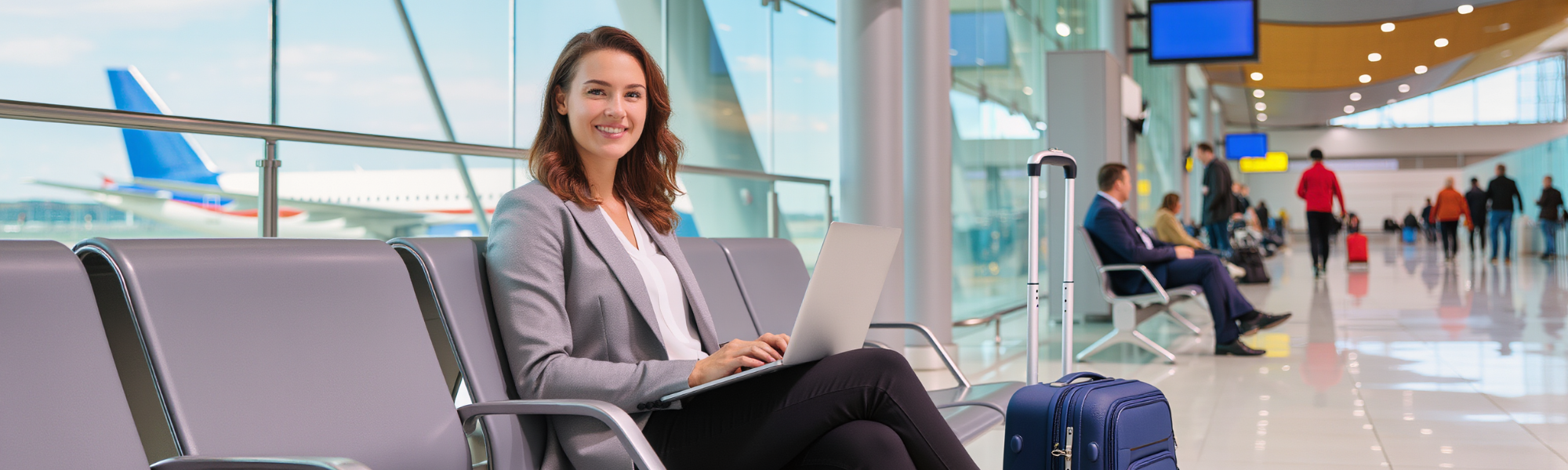 Geschäftsfrau am Flughafen mit Laptop